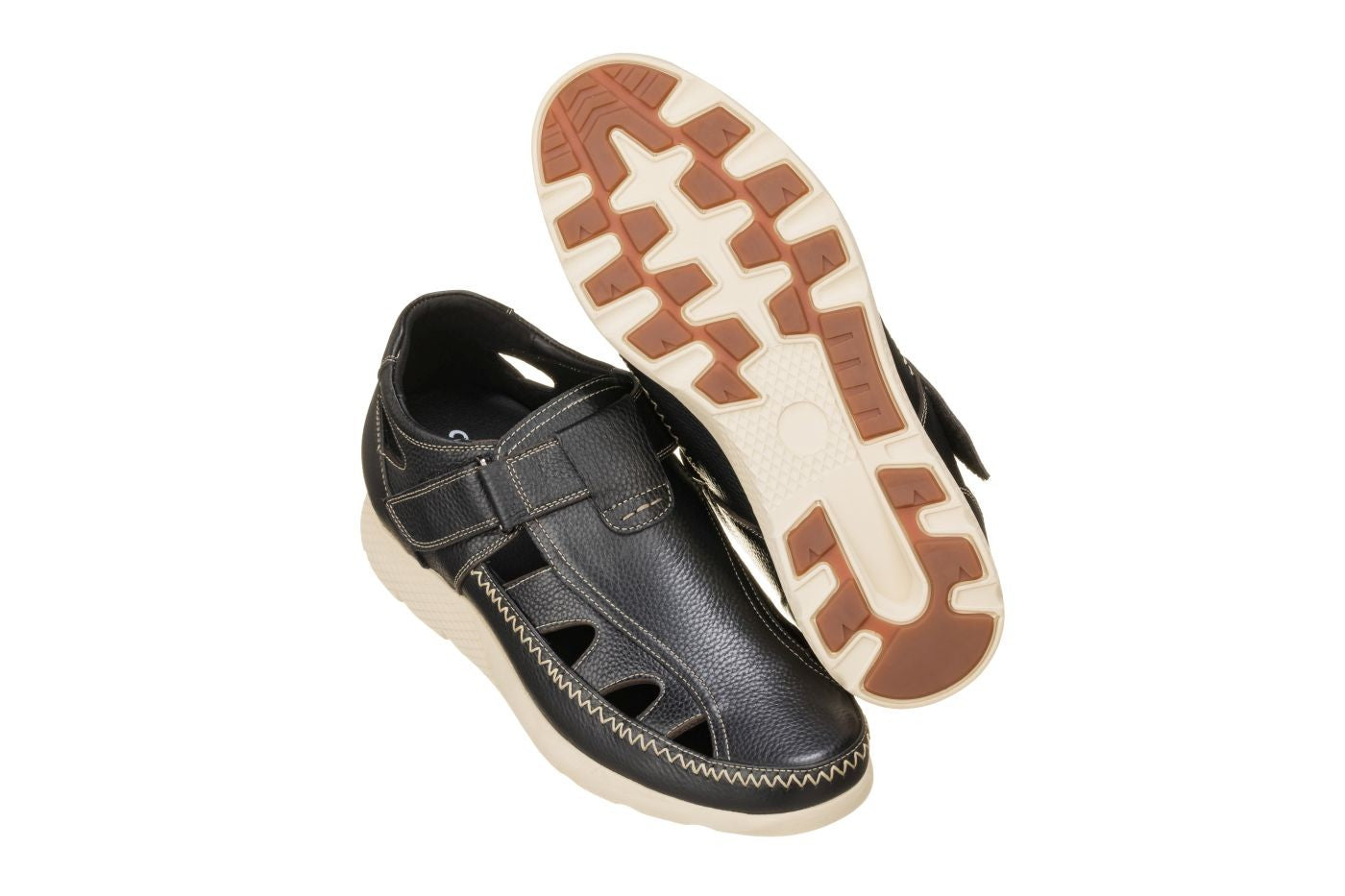 CALTO - K2132 - 2.8 Inches Taller (Black) - Fisherman Sandal Lightweight - WonderingCloth