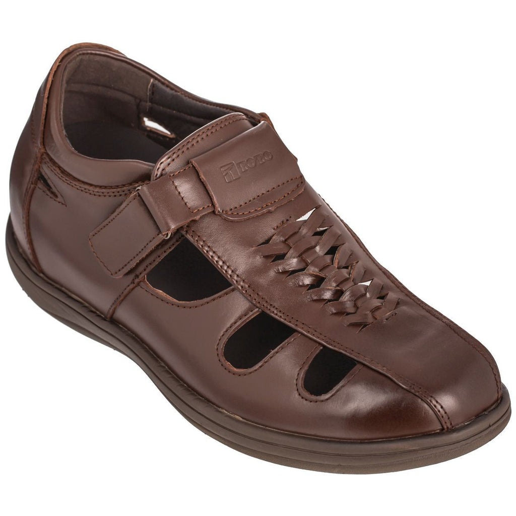 TOTO - G13072 - 3.2 Inches Taller (Cordovan Dark Brown) Braided Sandals - Super Lightweight - WonderingCloth