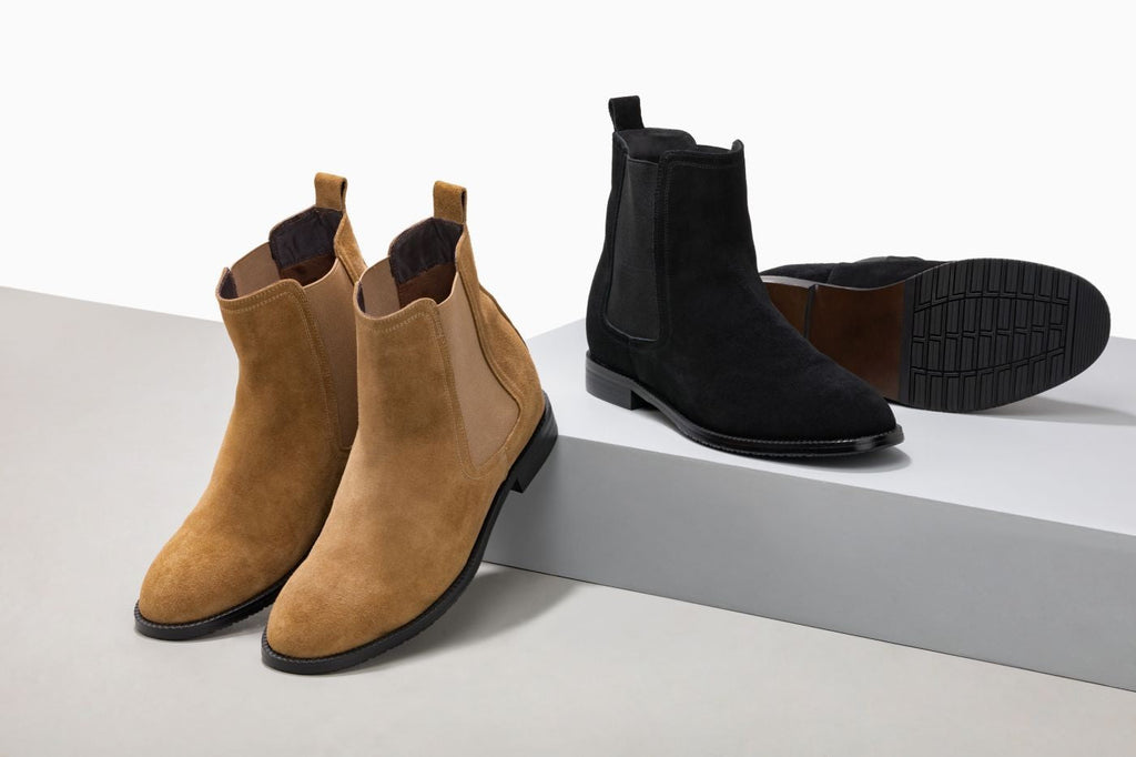 CALTO - K33091 - 2.9 Inches Taller (Khaki Brown) - Suede Chelsea Boot - WonderingCloth