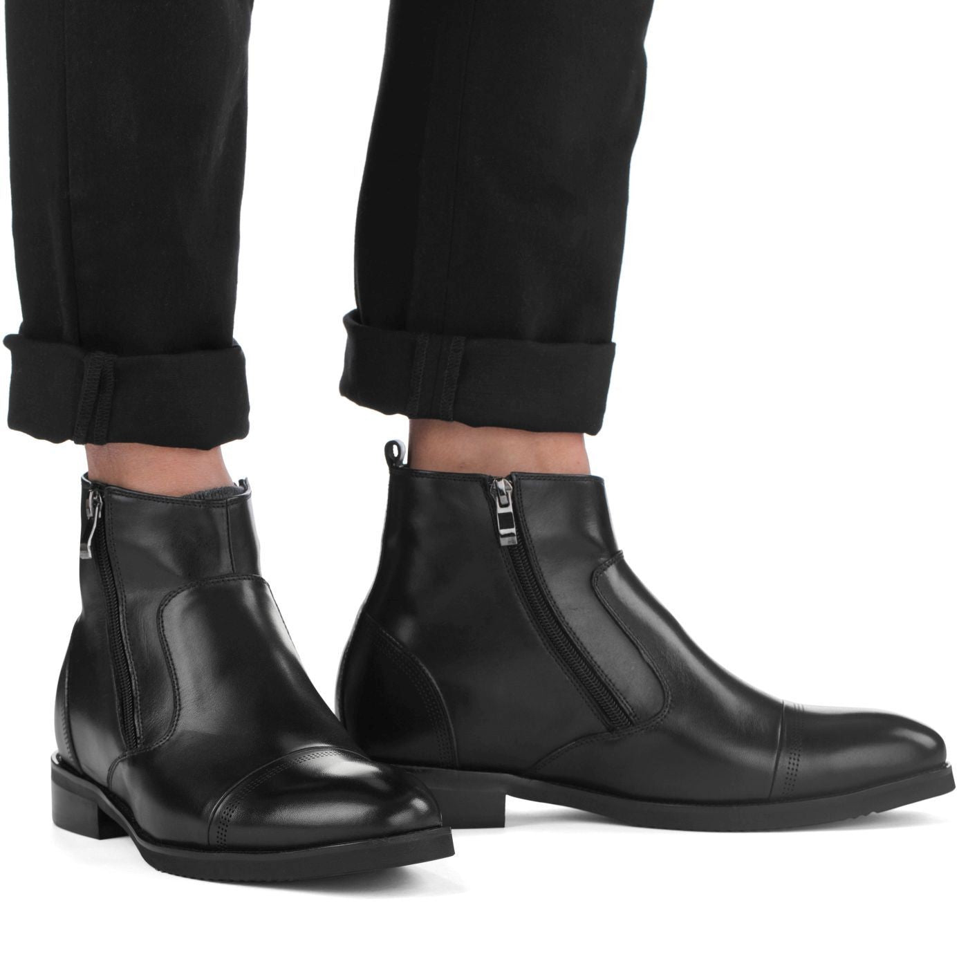 CALTO - S28001 - 3.2 Inches Taller (Black) - Lightweight - Zipper Boots - WonderingCloth