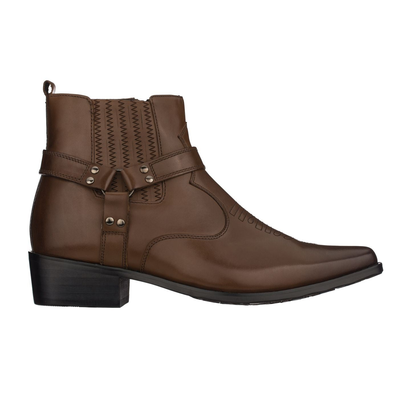 CALTO - T8113 - 3.3 Inches Taller (Dark Brown) - Zipper Boots - WonderingCloth