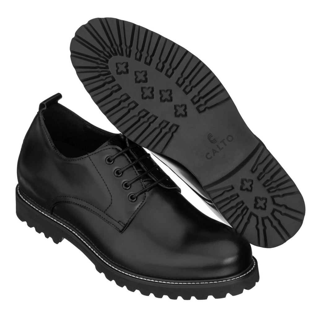 CALTO S9118 - 3" Taller Black Leather Elevator Work Shoes - WonderingCloth