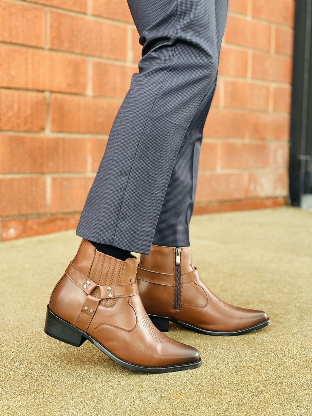 CALTO - T8113 - 3.3 Inches Taller (Dark Brown) - Zipper Boots - WonderingCloth