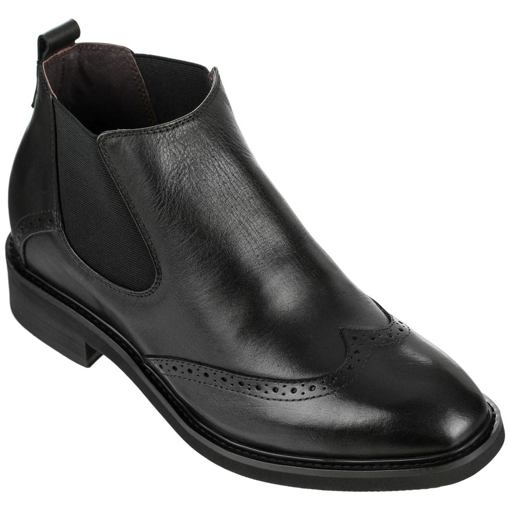 Leather Wing-Tip Ankle Boots - Three Inches - K28802 - WonderingCloth