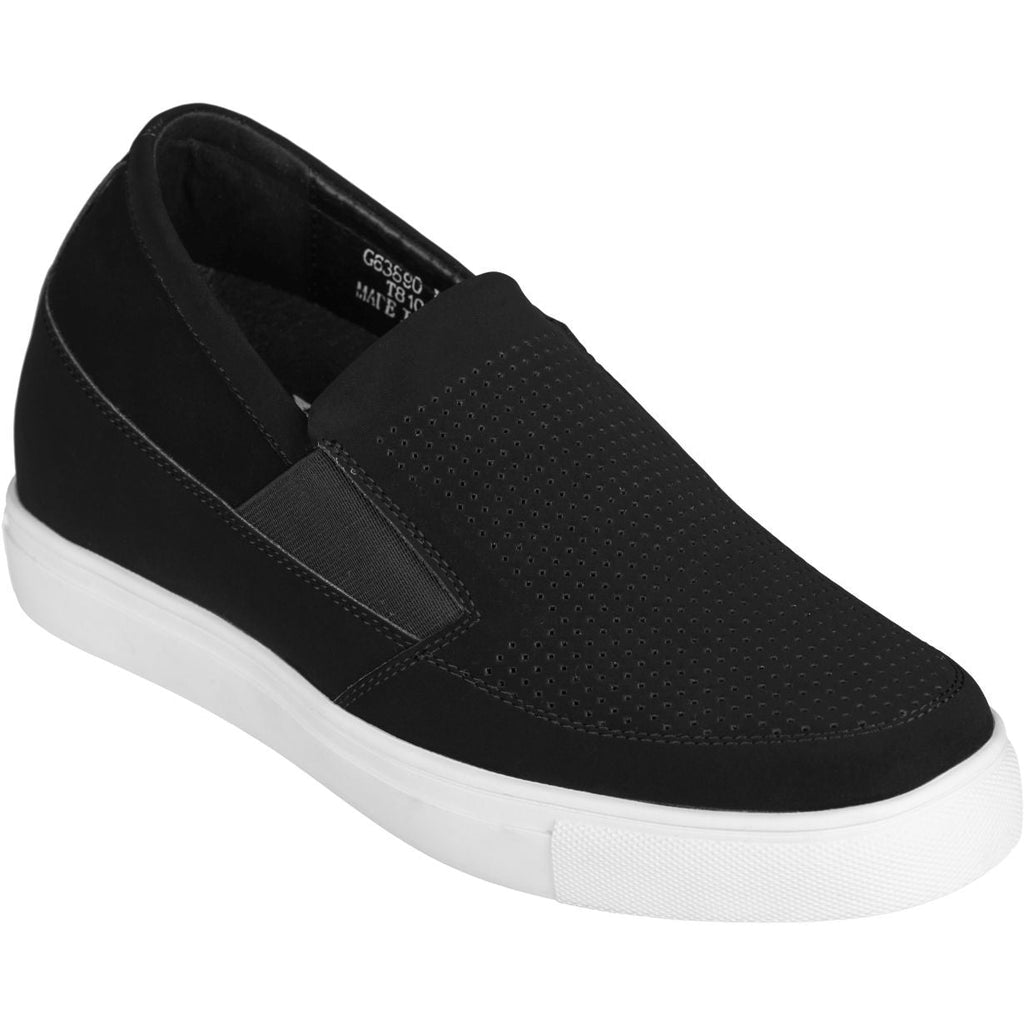 CALTO G63890 3-Inch Taller Lightweight Slip-On Black Sneakers - WonderingCloth