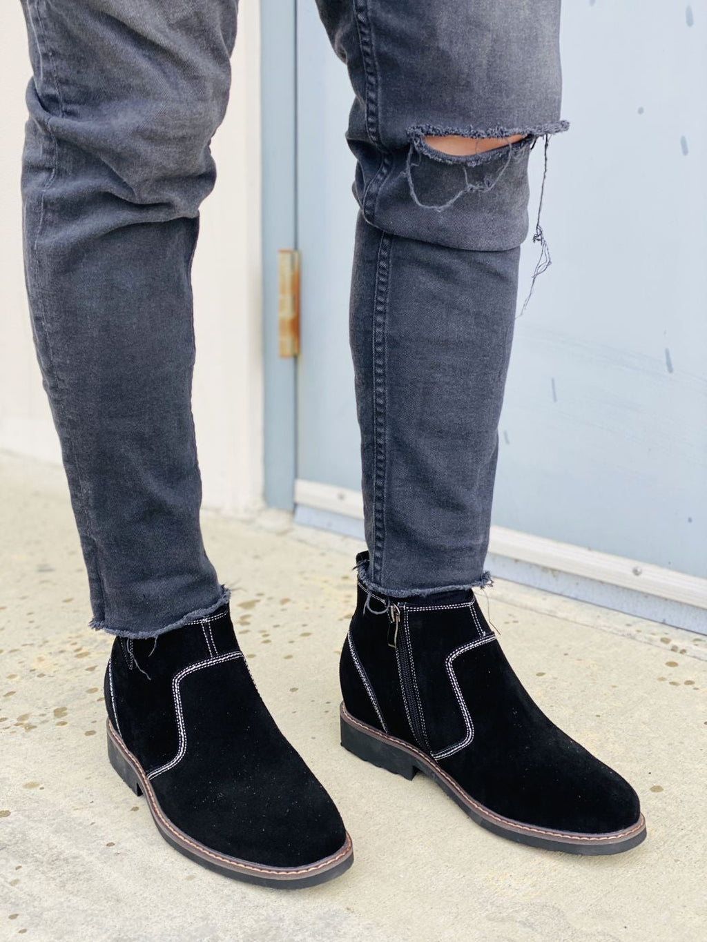 CALTO - Y41082 - 3.2 Inches Taller (Nubuck Black) - Zipper Boots - WonderingCloth