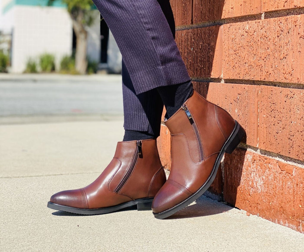 CALTO - S28002 - 2.8 Inches Taller (Dark Brown) - Lightweight - Zipper Boots - WonderingCloth
