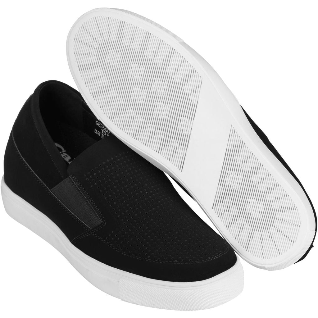 CALTO G63890 3-Inch Taller Lightweight Slip-On Black Sneakers - WonderingCloth