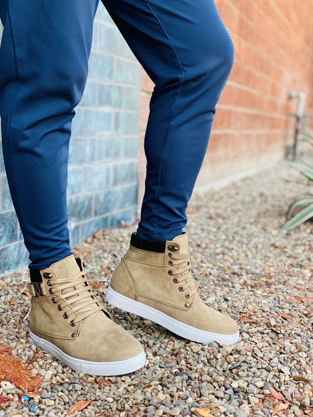 CALTO - T53121 - 2.6 Inches Taller (Nubuck Tan) - High top sneak-boot - WonderingCloth