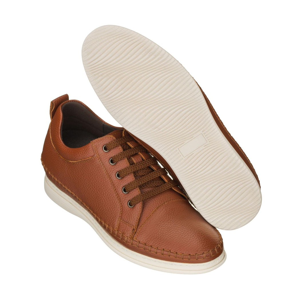 CALTO Casual 3 Inch Leather Elevator Sneakers - Brown - S4313 - WonderingCloth
