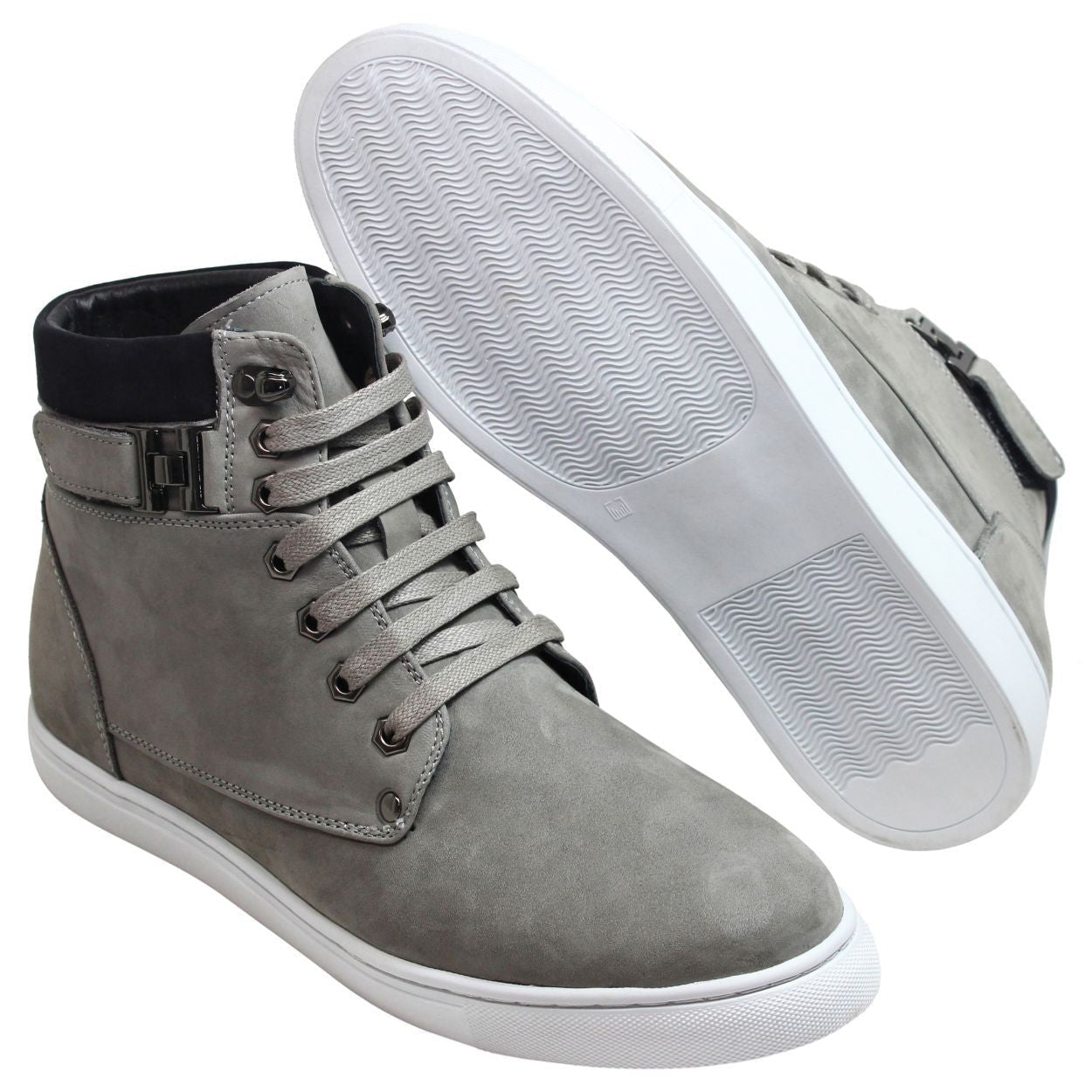 CALTO - T53120 - 2.6 Inches Taller (Nubuck Grey) - High top sneak-boot - WonderingCloth