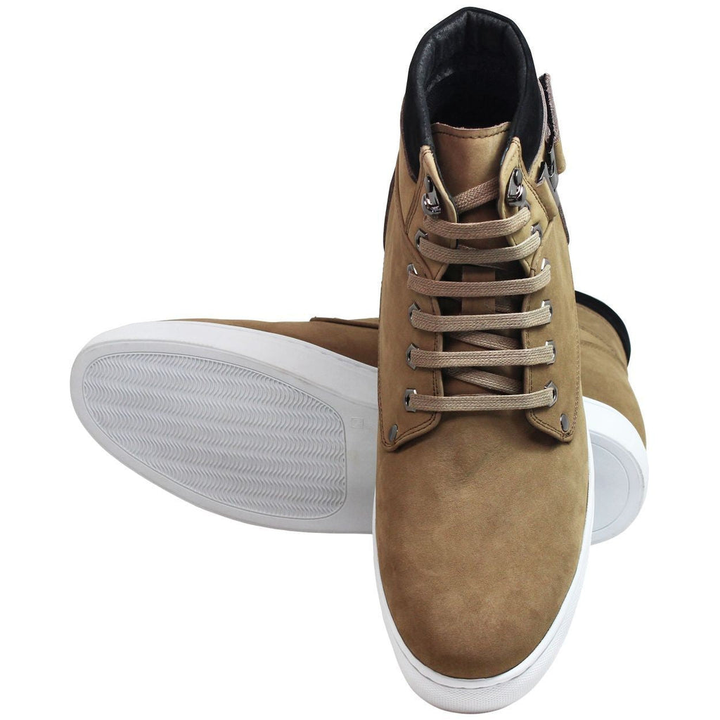 CALTO - T53121 - 2.6 Inches Taller (Nubuck Tan) - High top sneak-boot - WonderingCloth