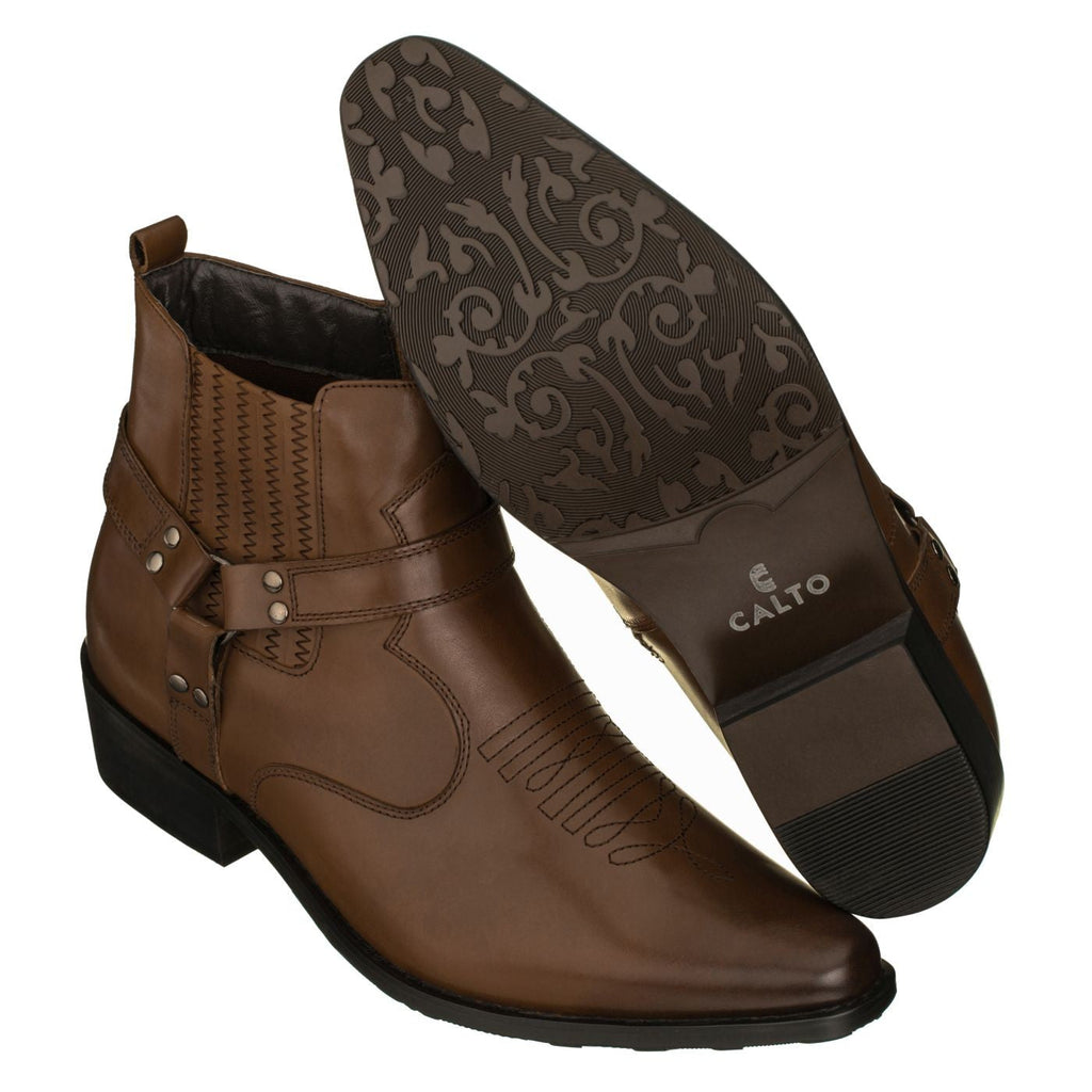 CALTO - T8113 - 3.3 Inches Taller (Dark Brown) - Zipper Boots - WonderingCloth