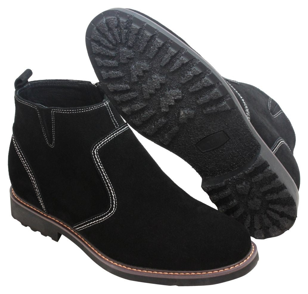 CALTO - Y41082 - 3.2 Inches Taller (Nubuck Black) - Zipper Boots - WonderingCloth