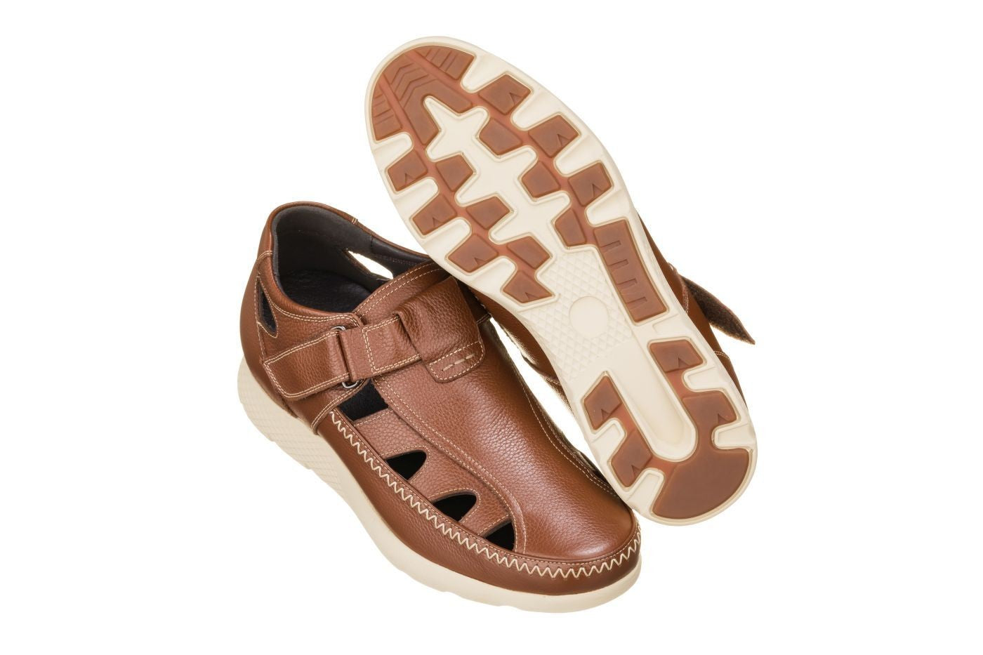 CALTO - K2133 - 2.8 Inches Taller (Brown) - Fisherman Sandal Lightweight - WonderingCloth