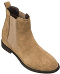 CALTO - K33091 - 2.9 Inches Taller (Khaki Brown) - Suede Chelsea Boot - WonderingCloth
