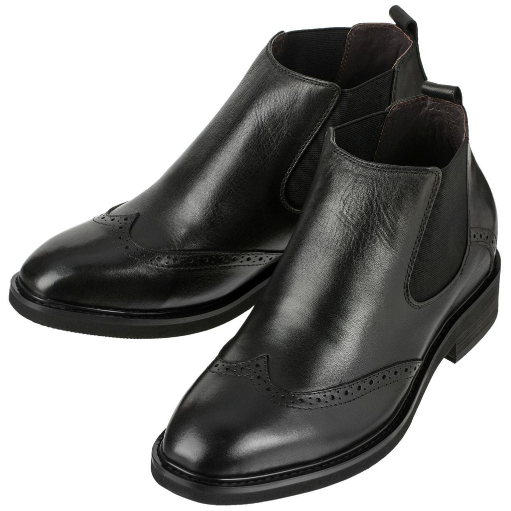 Leather Wing-Tip Ankle Boots - Three Inches - K28802 - WonderingCloth