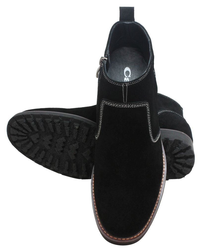 CALTO - Y41082 - 3.2 Inches Taller (Nubuck Black) - Zipper Boots - WonderingCloth