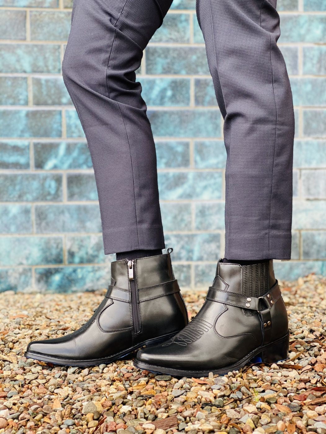 CALTO - T8112 - 3.3 Inches Taller (Black) - Zipper Boots - WonderingCloth