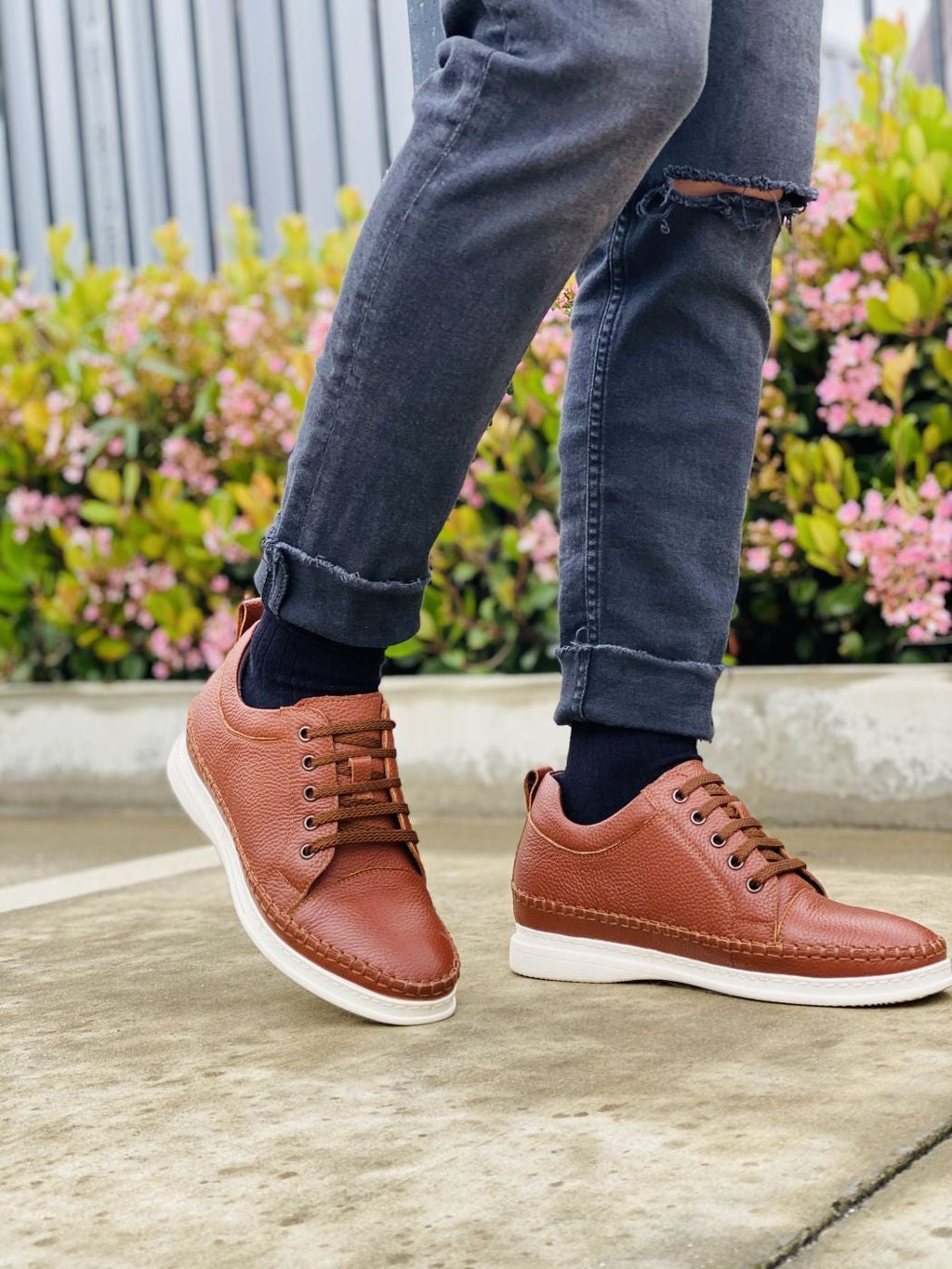 CALTO Casual 3 Inch Leather Elevator Sneakers - Brown - S4313 - WonderingCloth