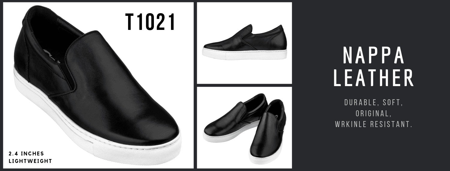 CALTO - T1021 - 2.4 Inches Taller (Black) Nappa Leather - Lightweight - WonderingCloth