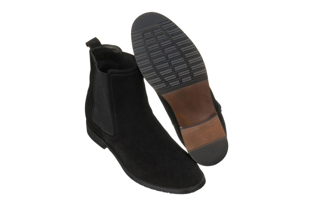 CALTO - K33090 - 2.9 Inches Taller (Black) - Suede Chelsea Boot - WonderingCloth