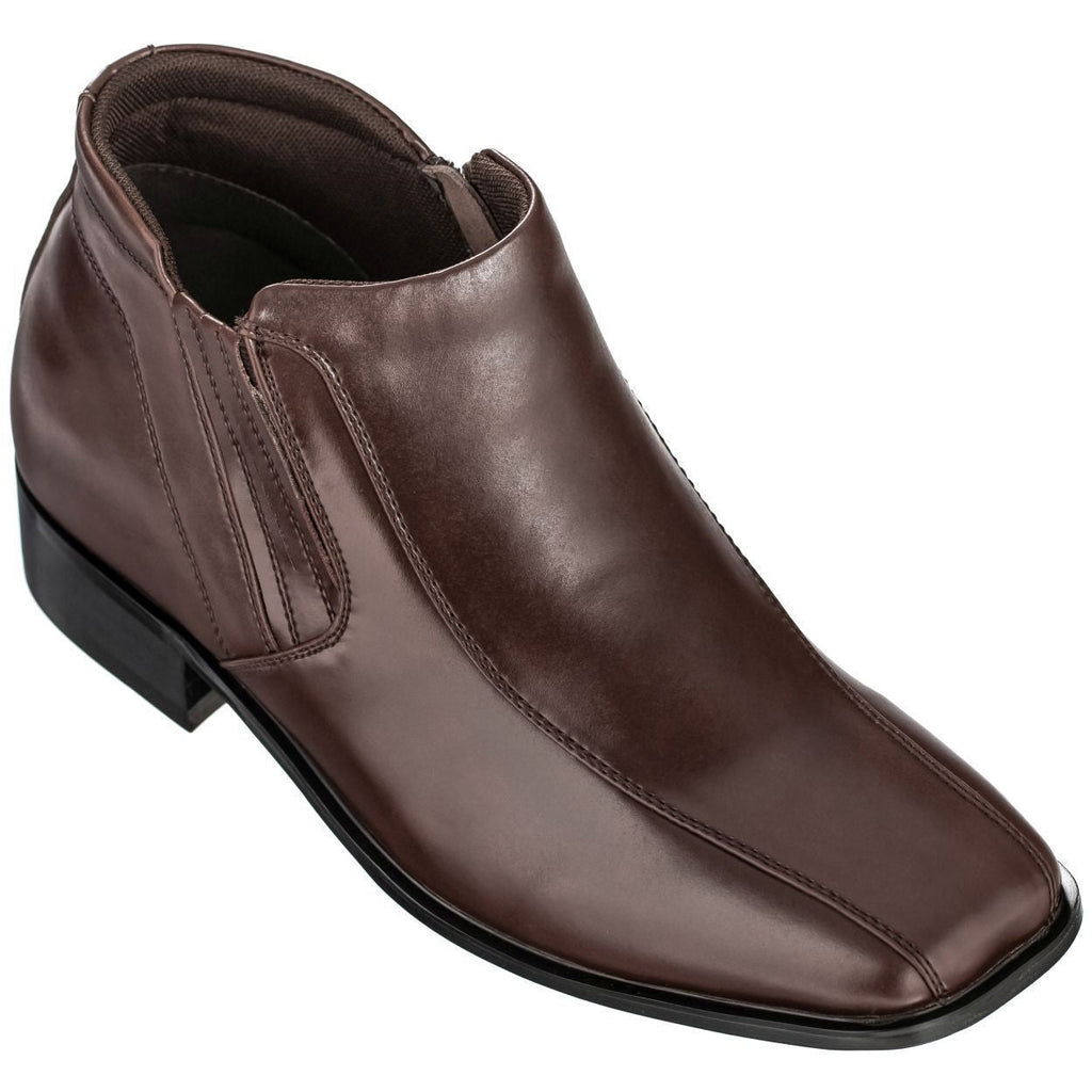 CALDEN Brown Leather Zipper Boots - 3.2 Inches - K99805-1 - WonderingCloth