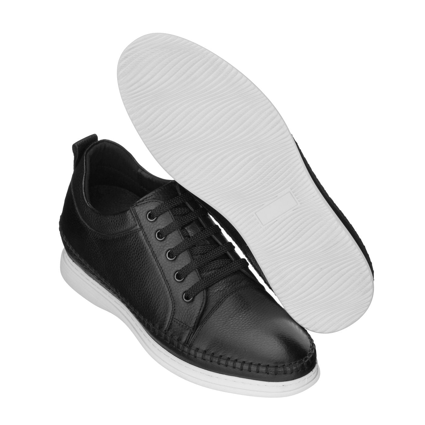 CALTO 3 Inch Casual Leather Elevator Sneakers - Black - S4311 - WonderingCloth