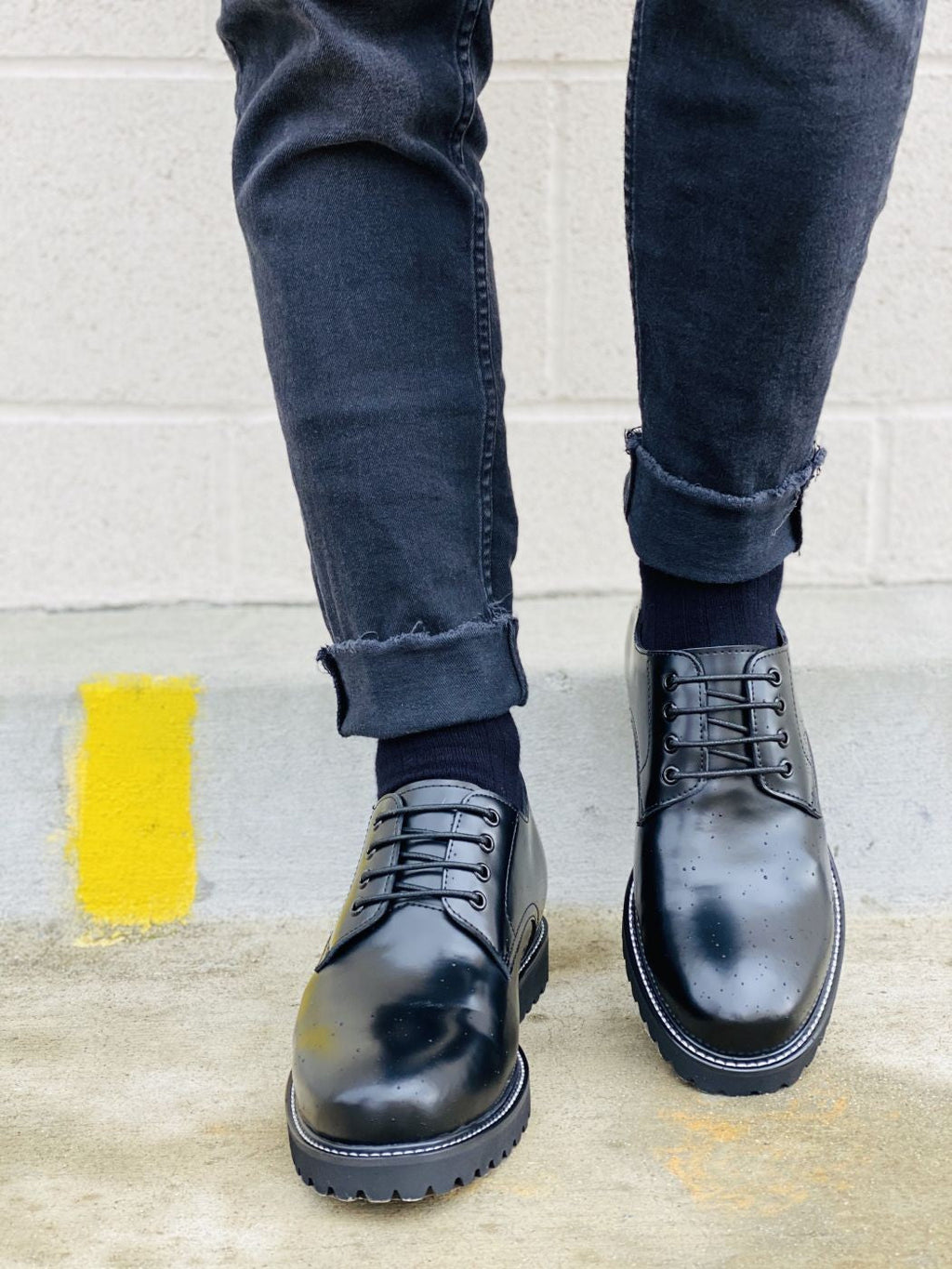 CALTO S9118 - 3" Taller Black Leather Elevator Work Shoes - WonderingCloth