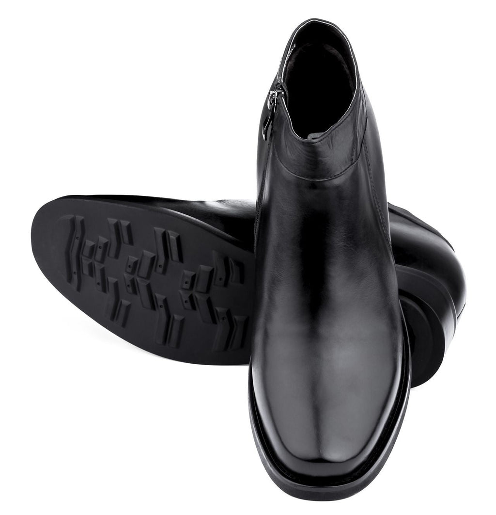 Black CALDEN Leather Zipper Dress Boots - 3.2 Inches - K50658 - WonderingCloth