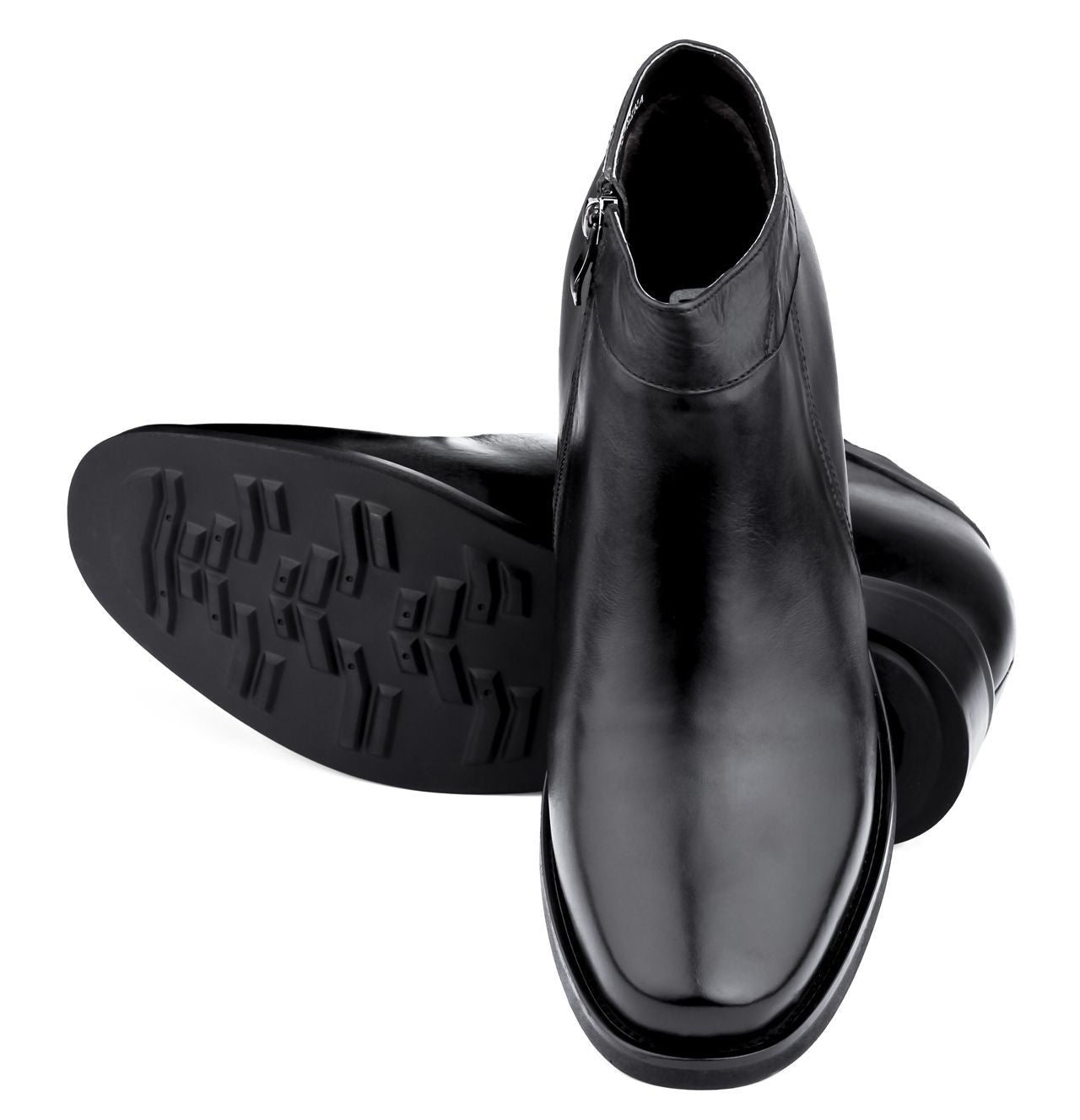 Black CALDEN Leather Zipper Dress Boots - 3.2 Inches - K50658 - WonderingCloth
