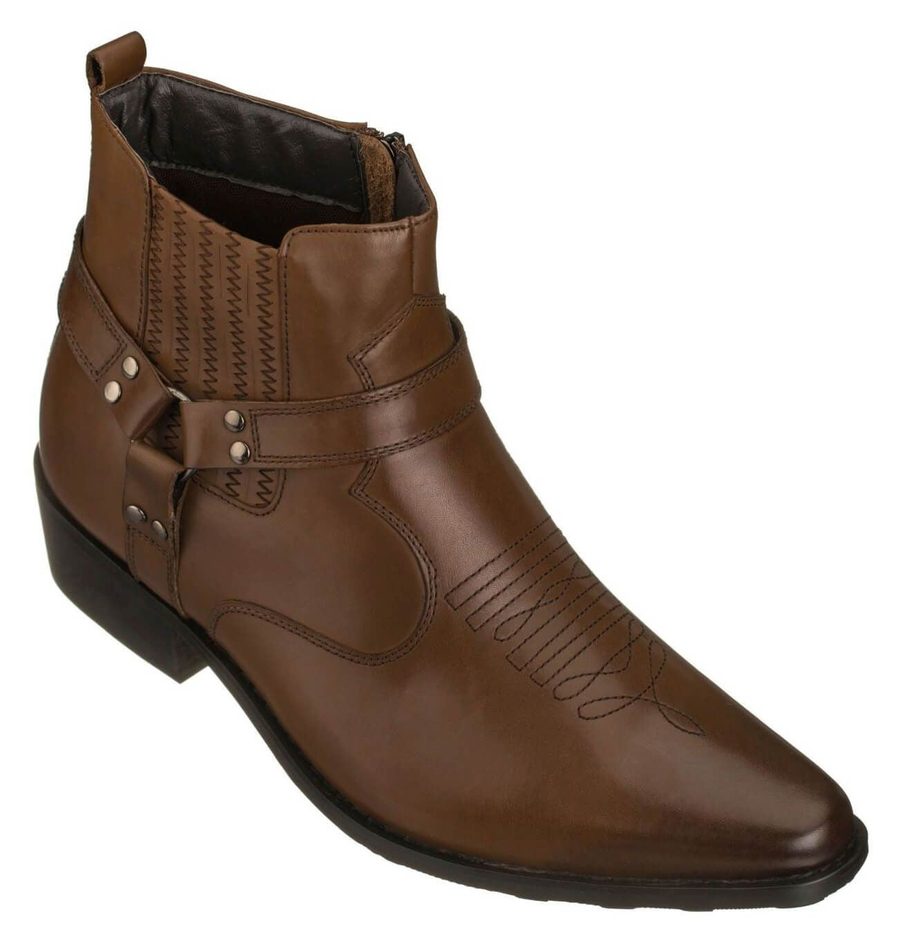 CALTO - T8113 - 3.3 Inches Taller (Dark Brown) - Zipper Boots - WonderingCloth