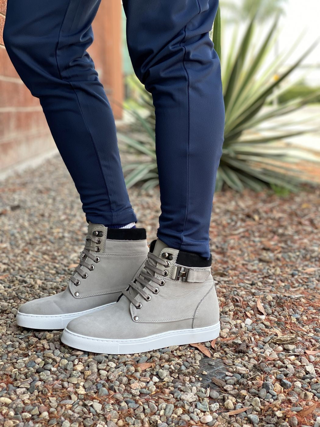 CALTO - T53120 - 2.6 Inches Taller (Nubuck Grey) - High top sneak-boot - WonderingCloth