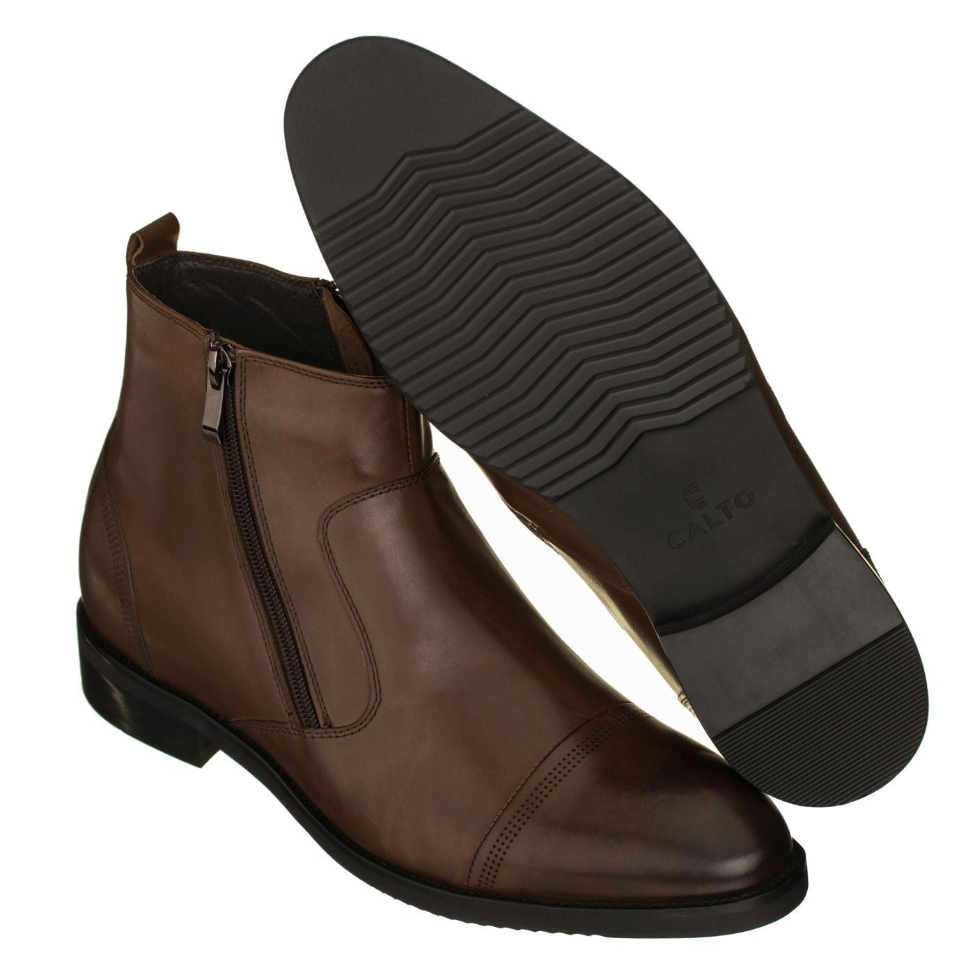 CALTO - S28002 - 2.8 Inches Taller (Dark Brown) - Lightweight - Zipper Boots - WonderingCloth