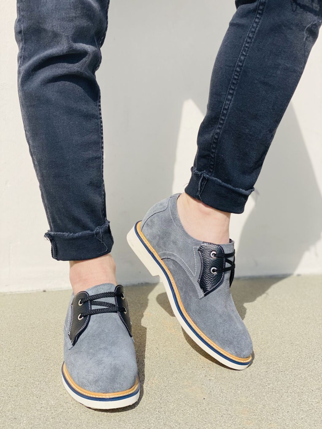 CALTO Business Casual Grey Leather Shoes 2.8 Inch  - Y42023 - WonderingCloth