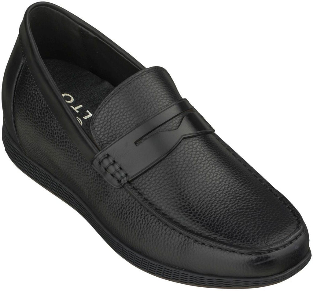 CALTO Black Penny Loafer Elevator Shoes - 2.4 Inches - S1090 - WonderingCloth