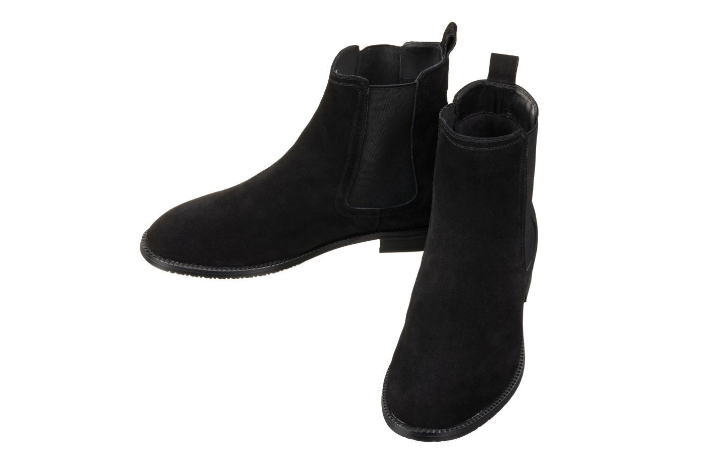 CALTO - K33090 - 2.9 Inches Taller (Black) - Suede Chelsea Boot - WonderingCloth