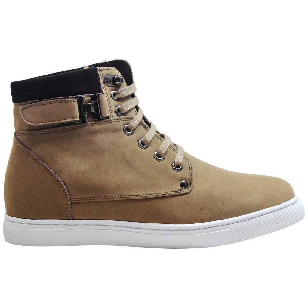 CALTO - T53121 - 2.6 Inches Taller (Nubuck Tan) - High top sneak-boot - WonderingCloth