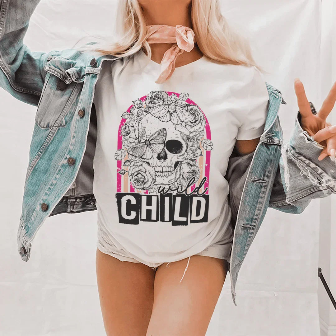 Wild Child Skull Tee - WonderingCloth