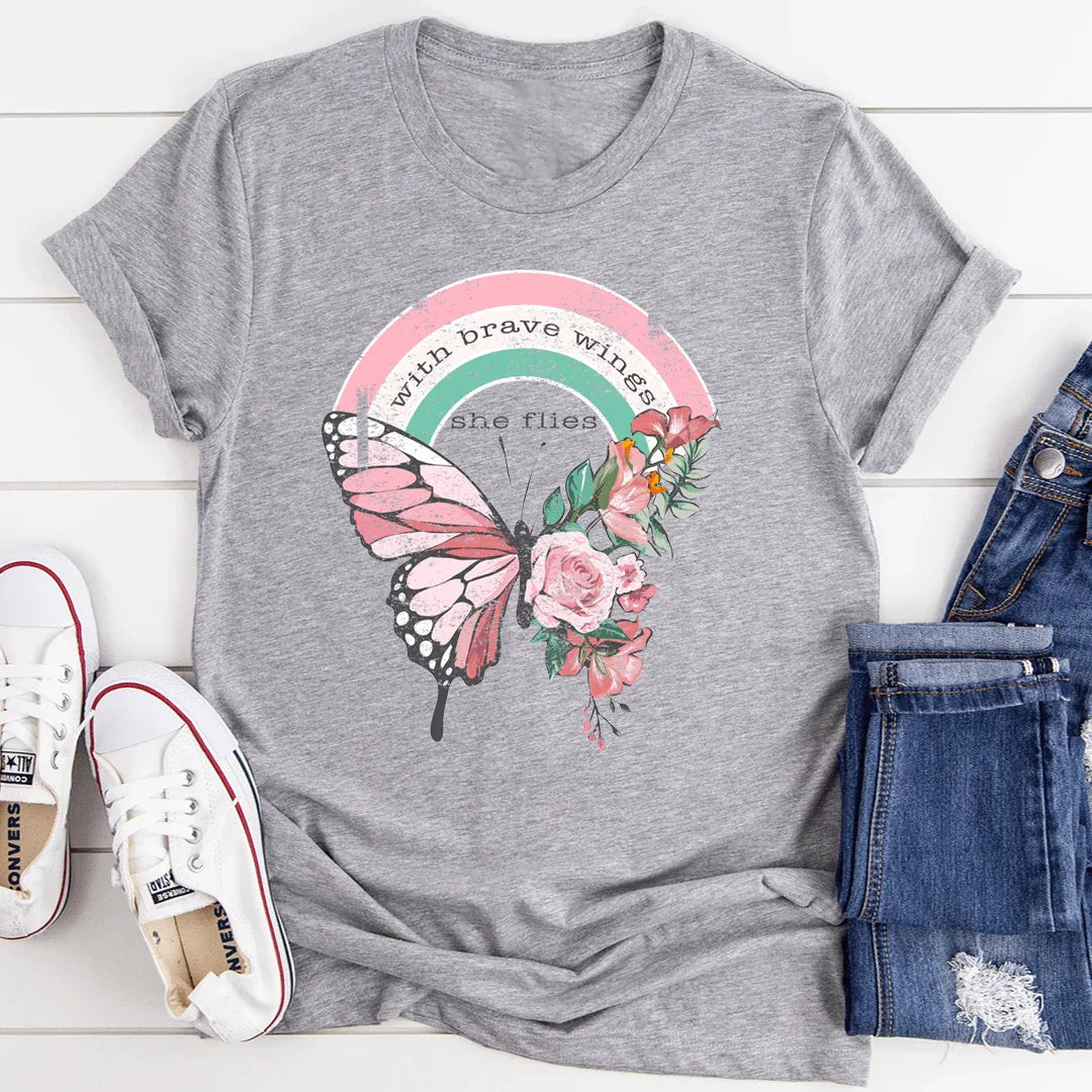 With Brave Wings She Flies Tee - WonderingCloth