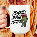 Zombie Before Coffee Ceramic Mug 15 oz - WonderingCloth