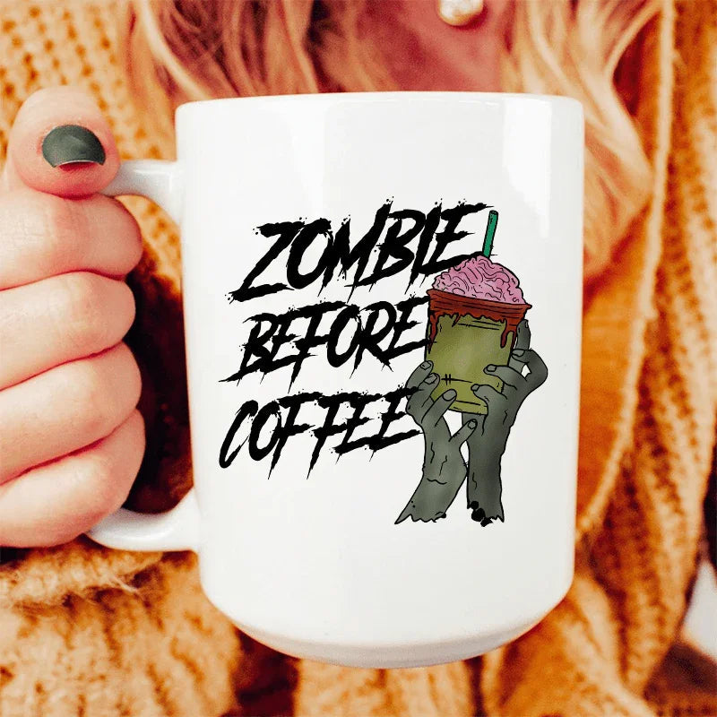 Zombie Before Coffee Ceramic Mug 15 oz - WonderingCloth